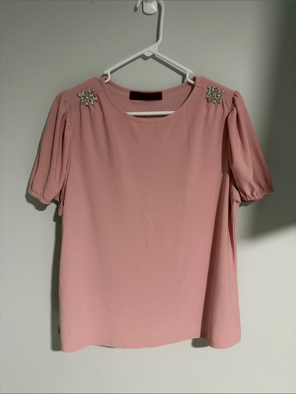Scarlett Rose Pink Puff Sleeve Blouse with Shoulder Embellishments